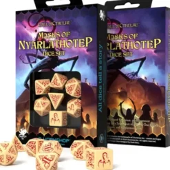 Dice>Call of Cthulhu: Masks of Nyarlathotep (7 Piece Set) - Ivory with Red Etches - Your Source for Gaming Essentials