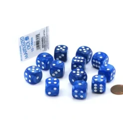 Dice>Case of 12 Deluxe Marble 16mm Round Edge Dice - Blue with White Pips - Your Source for Gaming Essentials