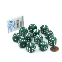 Dice>Case of 12 Deluxe Marble 16mm Round Edge Dice - Green with White Pips - Your Source for Gaming Essentials