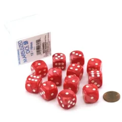 Dice>Case of 12 Deluxe Marble 16mm Round Edge Dice - Red with White Pips - Your Source for Gaming Essentials