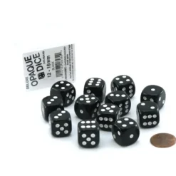 Dice>Case of 12 Deluxe Opaque 16mm Round Edge Dice - Black with White Pips - Your Source for Gaming Essentials