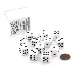 Dice>Case of 12 Deluxe Opaque 16mm Round Edge Dice - White with Black Pips - Your Source for Gaming Essentials