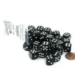 Dice>Case of 36 Deluxe Opaque Small 12mm Round Edge Dice - Black with White Pips - Your Source for Gaming Essentials