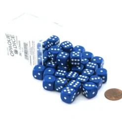 Dice>Case of 36 Deluxe Opaque Small 12mm Round Edge Dice - Blue with White Pips - Your Source for Gaming Essentials
