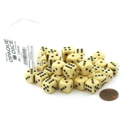 Dice>Case of 36 Deluxe Opaque Small 12mm Round Edge Dice - Ivory with Black Pips - Your Source for Gaming Essentials