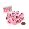 Dice>Case of 12 Deluxe Swirl 16mm Round Edge Dice - Pink with Black Pips - Your Source for Gaming Essentials