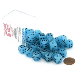 Dice>Case of 36 Deluxe Swirl Small 12mm Round Edge Dice - Ice Blue with Black Pips - Your Source for Gaming Essentials