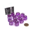 Dice>Case of 12 Deluxe Transparent 16mm Round Edge Dice - Purple with White Pips - Your Source for Gaming Essentials