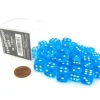Dice>Case of 36 Deluxe Transparent Small 12mm Round Edge Dice - Turquoise with White - Your Source for Gaming Essentials