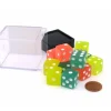 Dice>Case with 12 16mm Glow in the Dark Dice - 4 Each of Lemon Lime and Peach Colors - Your Source for Gaming Essentials