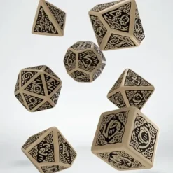 Dice>Celtic Dice Set 3D Beige/Black Set (7) - Your Source for Gaming Essentials