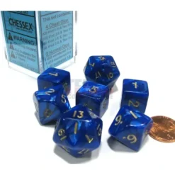 Dice>Cheater's Polyhedral 7-Dice Chessex Set - Pearlescent Blue with Gold Numbers - Your Source for Gaming Essentials