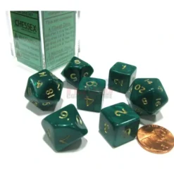 Dice>Cheater's Polyhedral 7-Dice Chessex Set - Pearlescent Green with Gold Numbers - Your Source for Gaming Essentials
