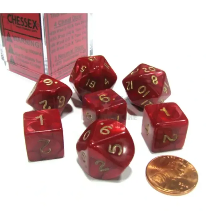 Dice>Cheater's Polyhedral 7-Dice Chessex Set - Pearlescent Red with Gold Numbers - Your Source for Gaming Essentials