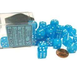 Dice>Cirrus 12mm D6 Chessex Dice Block (36 Dice) - Light Blue with White Pips - Your Source for Gaming Essentials
