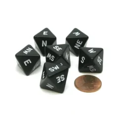 Dice>Compass Cardinal Direction D8 Chessex Dice, 6 Pieces - Black with White Letters - Your Source for Gaming Essentials
