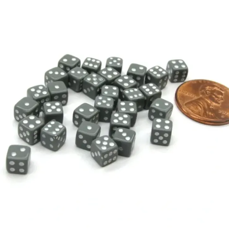 Dice>30 Deluxe Rounded Corner Six Sided D6 5mm .197 Inch Small Tiny Dice - Gray - Your Source for Gaming Essentials