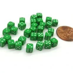 Dice>30 Deluxe Rounded Corner Six Sided D6 5mm .197 Inch Small Tiny Dice - Green - Your Source for Gaming Essentials