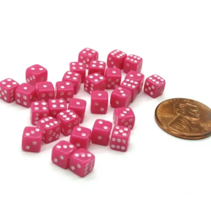 Dice>30 Deluxe Rounded Corner Six Sided D6 5mm .197 Inch Small Tiny Dice - Pink - Your Source for Gaming Essentials