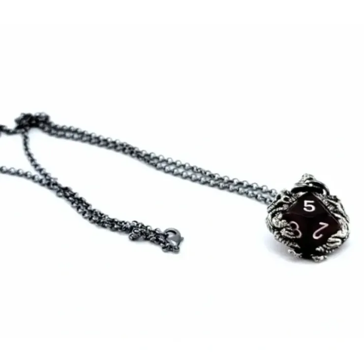 Dice>Dice Pendant Necklace 'Dragons' with Gunmetal Gray Finish - Holds a D10 - Your Source for Gaming Essentials