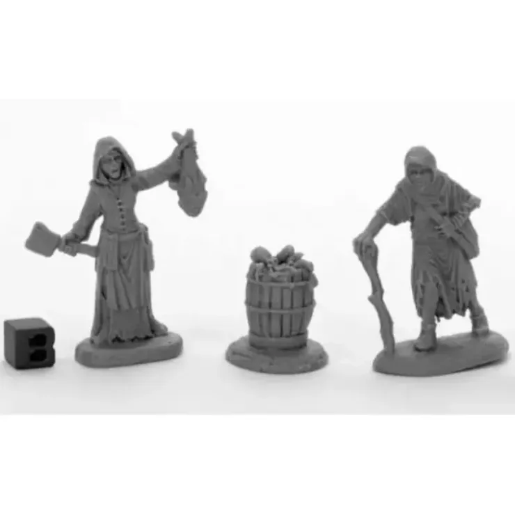 Tabletop Miniatures>Dreadmere Townsfolk: Fishwife & Crone (2) #44033 Bones Black Plastic - Your Source for Gaming Essentials