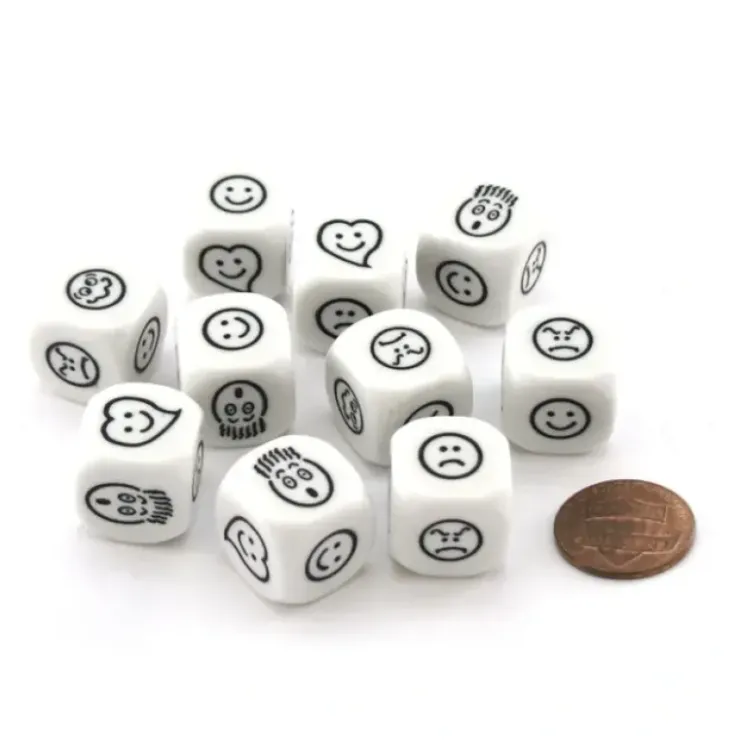 Dice>10 D6 Smiley Face Emotions Dice - Happy, Sad, Surprised, Anger, Love, Confusion - Your Source for Gaming Essentials