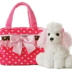 Toys>8" Fancy Pink Polka Dot Pet Carrier with Puppy Aurora Plush Stuffed Animal - Your Source for Gaming Essentials