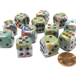 Dice>Festive 16mm D6 Chessex Dice Block (12 Dice) - Vibrant with Brown Pips - Your Source for Gaming Essentials