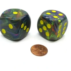 Dice>Festive 30mm Large D6 Chessex Dice, 2 Pieces - Rio with Yellow Pips - Your Source for Gaming Essentials