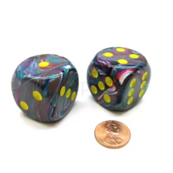 Dice>Festive 30mm Large D6 Chessex Dice, 2 Pieces - Mosaic with Yellow Pips - Your Source for Gaming Essentials