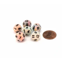 Dice>Festive 12mm Mini 12 Sided D12 Dice, 6 Pieces - Circus with Black Numbers - Your Source for Gaming Essentials