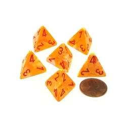 Dice>Festive 18mm 4 Sided D4 Chessex Dice, 6 Pieces - Sunburst with Red Numbers - Your Source for Gaming Essentials