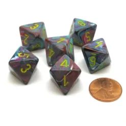 Dice>Festive 15mm 8 Sided D8 Chessex Dice, 6 Pieces - Mosaic with Yellow - Your Source for Gaming Essentials