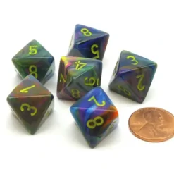 Dice>Festive 15mm 8 Sided D8 Chessex Dice, 6 Pieces - Rio with Yellow - Your Source for Gaming Essentials