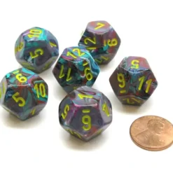 Dice>Festive 18mm 12 Sided D12 Chessex Dice, 6 Pieces - Mosaic with Yellow - Your Source for Gaming Essentials