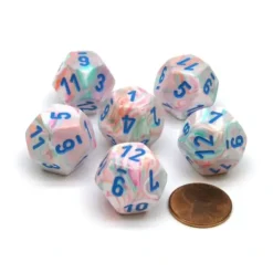 Dice>Festive 18mm 12 Sided D12 Chessex Dice, 6 Pieces - Pop Art with Blue Numbers - Your Source for Gaming Essentials