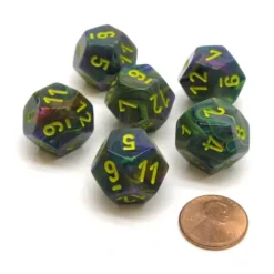 Dice>Festive 18mm 12 Sided D12 Chessex Dice, 6 Pieces - Rio with Yellow - Your Source for Gaming Essentials