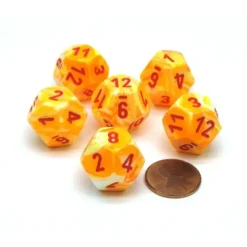 Dice>Festive 18mm 12 Sided D12 Chessex Dice, 6 Pieces - Sunburst with Red Numbers - Your Source for Gaming Essentials
