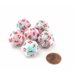 Dice>Festive 18mm 20 Sided D20 Chessex Dice, 6 Pieces - Pop Art with Red Numbers - Your Source for Gaming Essentials