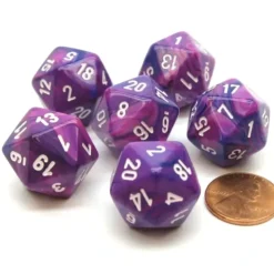 Dice>Festive 20mm 20 Sided D20 Chessex Dice, 6 Pieces - Violet with White Numbers - Your Source for Gaming Essentials