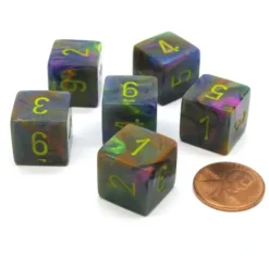 Dice>Festive 15mm 6-Sided D6 Numbered Chessex Dice, 6 Pieces - Rio with Yellow - Your Source for Gaming Essentials