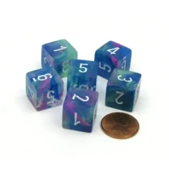 Dice>Festive 15mm 6-Sided D6 Numbered Chessex Dice, 6 Pieces - Waterlily with White - Your Source for Gaming Essentials