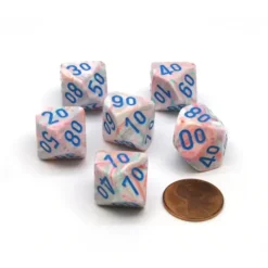 Dice>Festive 16mm Tens D10 (00-90) Chessex Dice, 6 Pieces - Pop Art with Blue Numbers - Your Source for Gaming Essentials