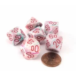 Dice>Festive 16mm Tens D10 (00-90) Chessex Dice, 6 Pieces - Pop Art with Red Numbers - Your Source for Gaming Essentials