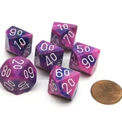 Dice>Festive 16mm Tens D10 (00-90) Chessex Dice, 6 Pieces - Violet with White Numbers - Your Source for Gaming Essentials