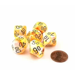 Dice>Festive 16mm Tens D10 (00-90) Dice, 6 Pieces - Sunburst with Black Numbers - Your Source for Gaming Essentials