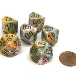 Dice>Festive 16mm Tens D10 (00-90) Dice, 6 Pieces - Vibrant with Brown Numbers - Your Source for Gaming Essentials