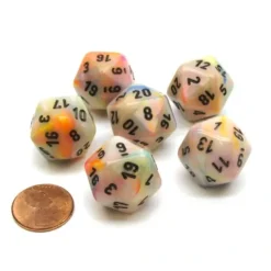 Dice>Festive 20 Sided D20 Chessex Dice, 6 Pieces - Circus with Black Numbers - Your Source for Gaming Essentials