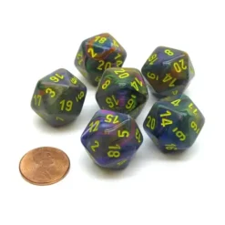 Dice>Festive 20 Sided D20 Chessex Dice, 6 Pieces - Rio with Yellow Numbers - Your Source for Gaming Essentials