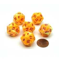 Dice>Festive 20 Sided D20 Chessex Dice, 6 Pieces - Sunburst with Red Numbers - Your Source for Gaming Essentials